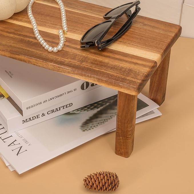 Acacia Wooden Desktop Organizer Shelf Kitchen Cabinet and Counter Riser Display Shelf for Top of Desk Home Office Bathroom Coffee Table Display Stand