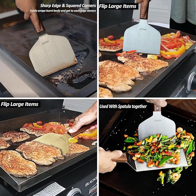 Vovoly Multipurpose Bench Scraper Kitchen Utensil for Flat Top Griddle, Dough Cutter for Bread and Pizza Dough - Stainless Steel Metal Griddle Scraper Chopper