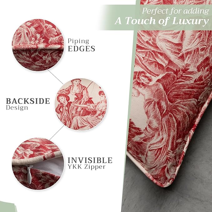 Maison d' Hermine Decorative Pillow Covers 18 x 18 Inch Square 100% Cotton Throw Pillow Covers with Invisible Zipper Cushion Case for Living Room Couch, Chair, Sofas, Bedroom, Home (The Miller - Red)