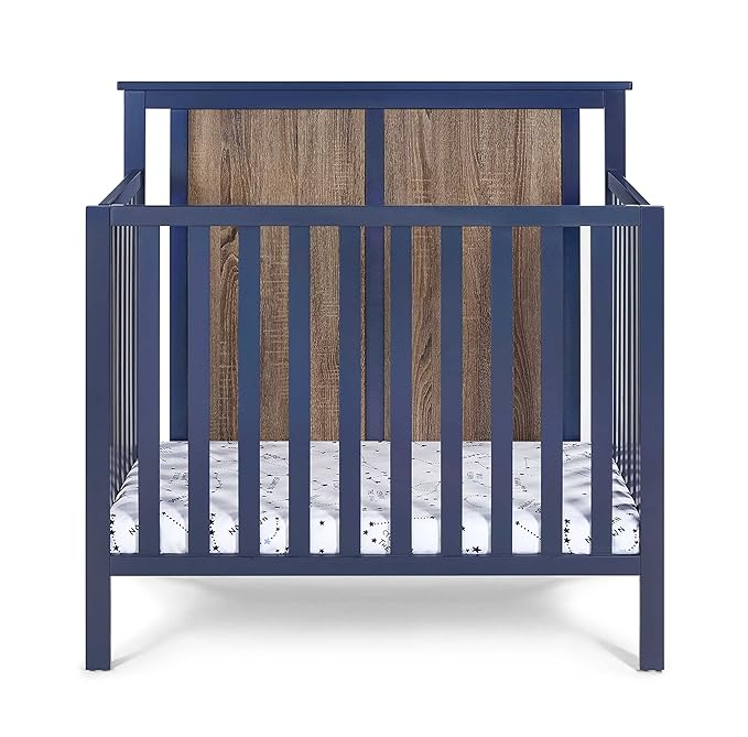 Suite Bebe Connelly 3-in-1 Mini Crib in Midnight Blue/Vintage Walnut - Comes with Mattress Pad