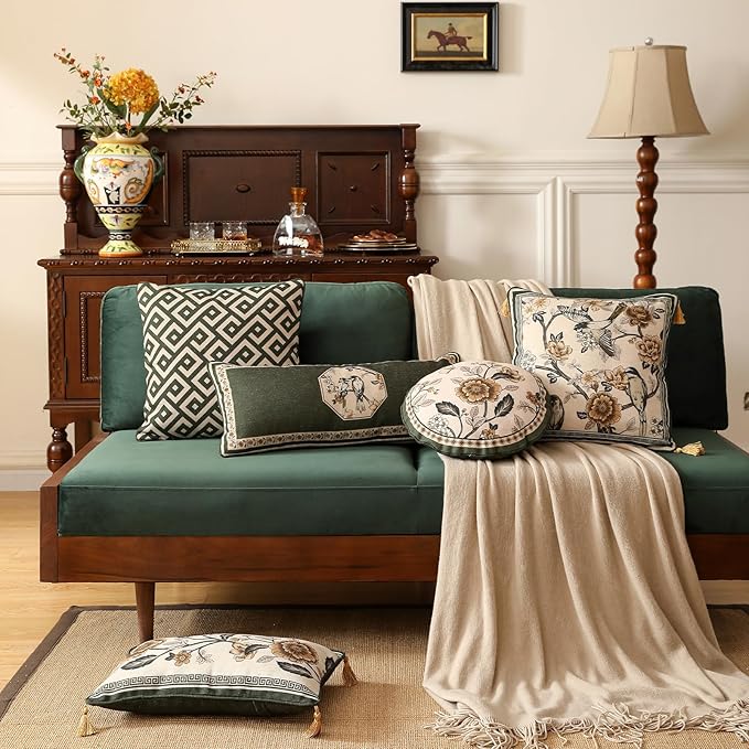 Design Linen Classic Vintage Throw Pillow Covers 18"x18" Pack of 2, Minimalist Square Cushion Covers with Green Irregular Plaid Pattern Decor Pillowcases for Bed,Living Room,Outdoor,Car