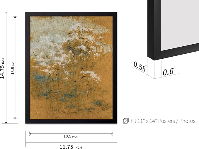 Poster Master Vintage Wild Flowers Poster - Retro Tonal Botanical Painting Print - Abstract Art - Floral Art - Farmhouse Art - Aesthetic Flower Shop or Living Room Wall Decor, 11x14 Black Framed