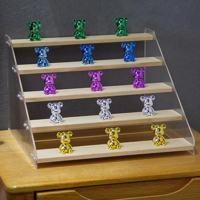 nianfeng Tiered Spice Rack, 5-Tier Spice Pantry Kitchen Cabinet Organizer, 12-Inch, Natural Wood Acrylic Stair Riser Stand, Countertop Seasoning Shelf