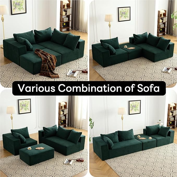 Vamcheer Modular Sectional Sofa - Modern L Shaped Boneless Couch with Deep Seat, Upholstered Sectional Couches for Living Room, Bedroom, Office, No Assembly Required, Green
