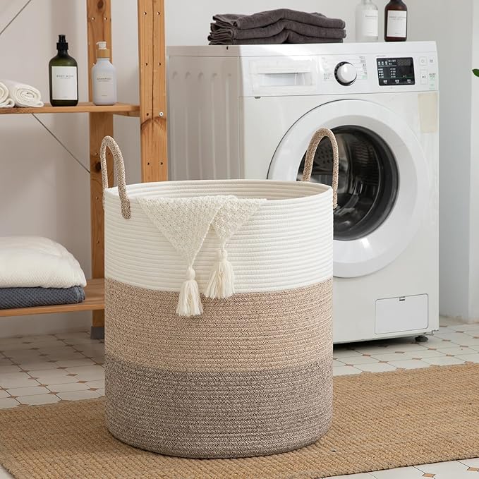 OIAHOMY 100L Laundry Hamper, Dirty Clothes Hamper for Bedroom, Collapsible Laundry Basket, Large Blanket Basket,Nursery Hamper with Handle, Blanket Storage for Living Room-18.5x21inches-Gradient Brown