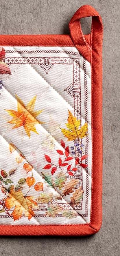 Maison d' Hermine Pot Holders 100% Cotton Heat Resistant Potholders 8" x 8" Hot Pads with Loop for Thanksgiving Christmas Decorations BBQ Cooking Baking Handling Hot Pans (Pack of 1, Amarante)