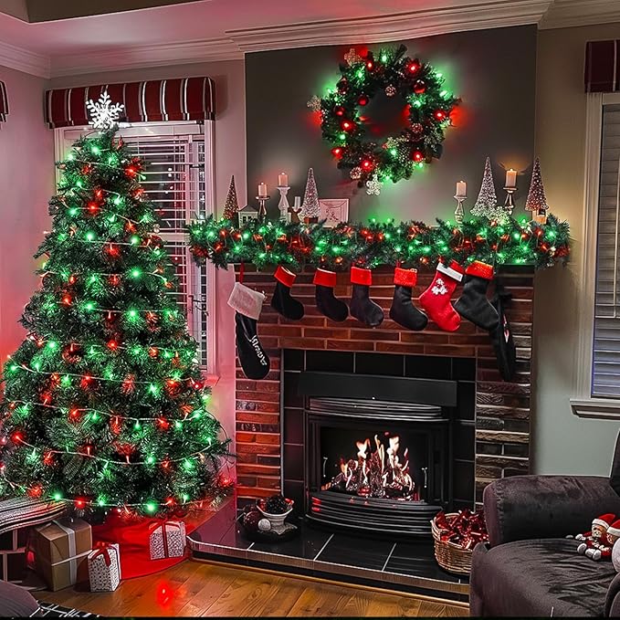 JMEXSUSS 500 LED Red and Green Christmas Lights, 8 Modes 163ft String Lights Plug in with Remote Control, Clear Wire Christmas String Lights Outdoor Waterproof for Outside Tree Yard Wedding