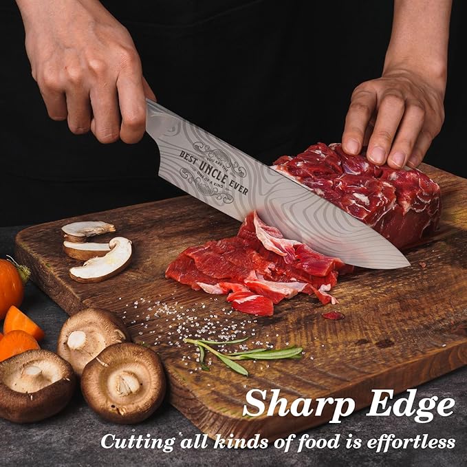 Best Uncle Ever Gifts for Men Uncle, 8 inch Professional German High Carbon Stainless Steel Chef Knife, Kitchen Cooking Knife Gifts for Birthday, Uncle Christmas Xmas Gifts