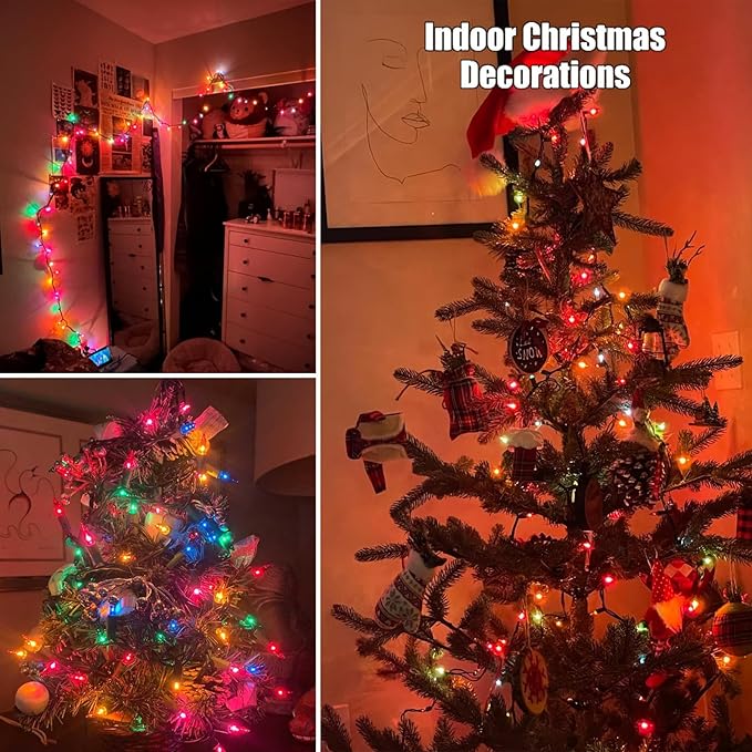 HISHINY Christmas Lights 100 Count Multicolor Christmas Tree String Lights with Green Wire for Outdoor Indoor Christmas Decorations Wedding Decorations Valentines Day Decor,UL Certified (21feet)