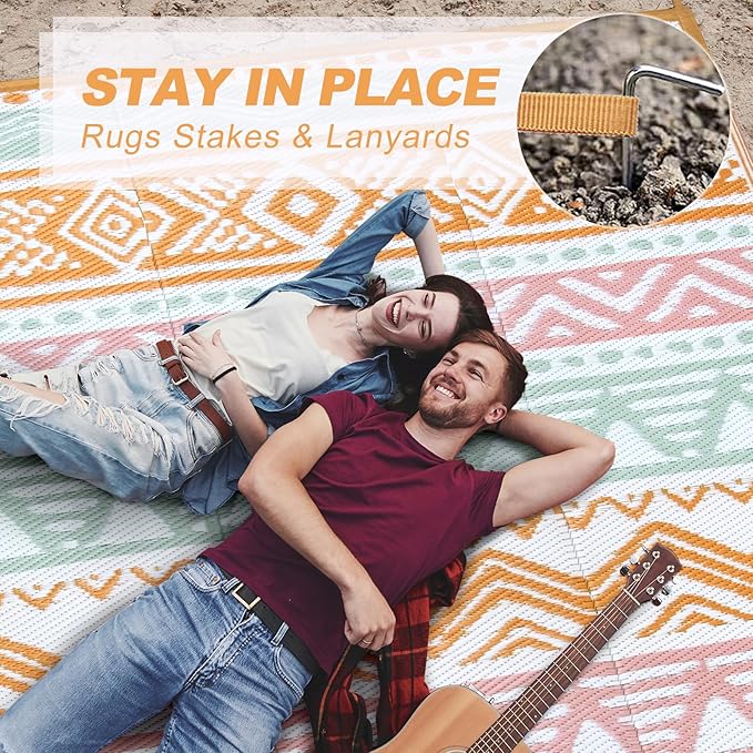 Lahome Waterproof Outdoor Rug 9x12, Reversible Outdoor Plastic Straw Rug for Patio, RV Camping Rug Picnic Mat Outside, Large Outdoor Carpet for Beach Deck Backyard Balcony(Pink/Orange,9'x 12')