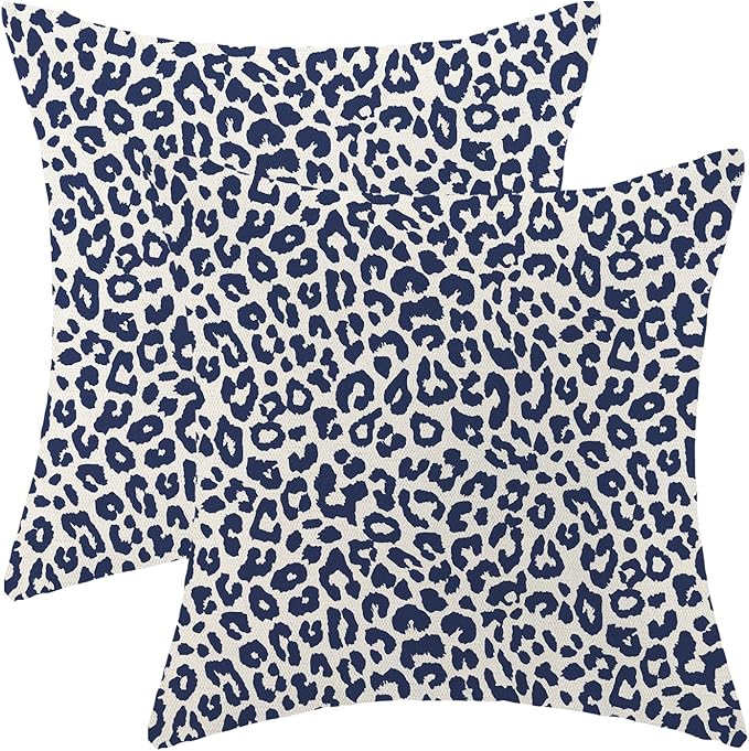 Leopard Print Pillow Covers 18x18 Pack of 2 Navy Blue Animal Pattern Cheetah Decorative Throw Pillow Covers Outdoor Decor Boho Abstract Modern Pillowcase Farmhouse Cushion Case for Couch Sofa