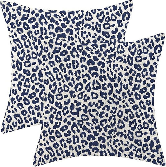 Leopard Print Pillow Covers 18x18 Pack of 2 Navy Blue Animal Pattern Cheetah Decorative Throw Pillow Covers Outdoor Decor Boho Abstract Modern Pillowcase Farmhouse Cushion Case for Couch Sofa