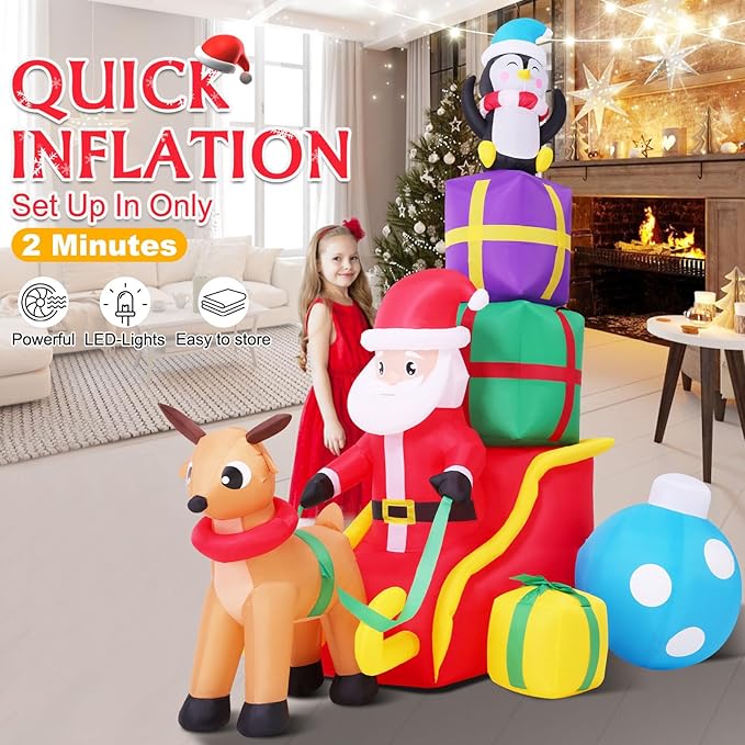 Christmas Inflatable Outdoor Decoration Santa Claus Inflatable with Colorful LED Lights, Blow up Santa Christmas Decorations for Holiday Xmas Yard Patio Lawn
