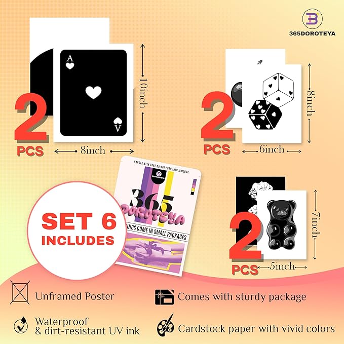 Black and White Poster Chic Wall Decor for Bedroom Decor Home Decor Stylish Black and White Prints for Wall Decor Living Room Decor Modern Black Poster Collection for Boho Bedroom Decor Aesthetic 6 Pcs (Unframed)