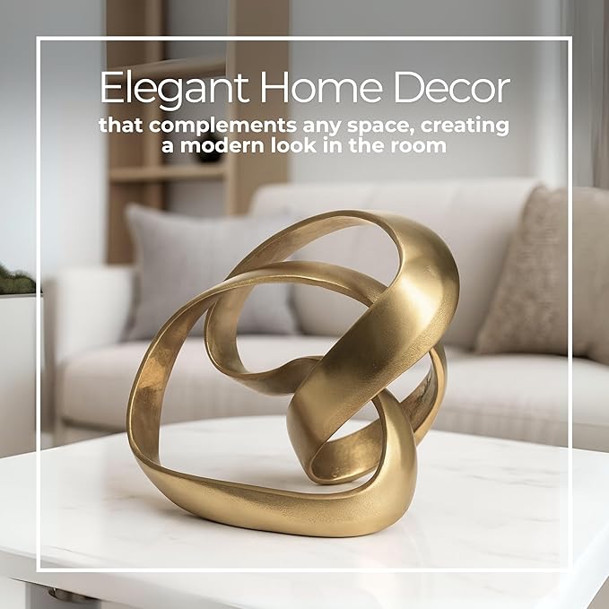 Metal Decorative Object – Minimalist Shelves & Coffee Table Decor – Aluminum Knot Sculpture Modern Home Decor for Office, Bedroom & Living Room – 8" x 7", Gold
