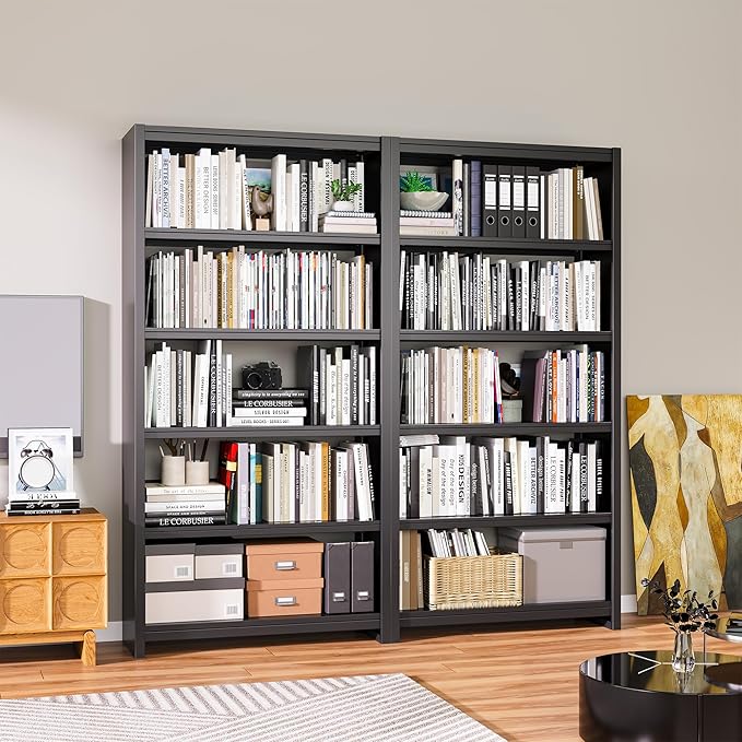 Bookshelf,5 Tier Bookshelves,69" Tall Metal White Bookcase,Install Simple Bookshelves for Bedroom, Living Room,Home Office/Library (Black)