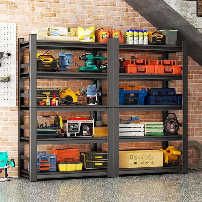 Garage Shelving - 5 Tier Adjustable Storage Shelves, Heavy Duty Metal Storage Utility Rack Shelf Unit for Warehouse Pantry Closet Kitchen, Black, 32" W X 16" D X 63" H