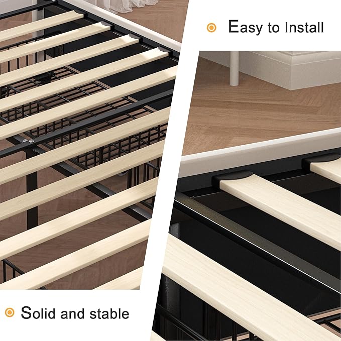 VECELO Queen Size Bed Frame with 4 Drawers, Adjustable Tufted Button Headboard, Upholstered Platform with Wood Slats Support, Built-in USB and Type C Ports, Beige