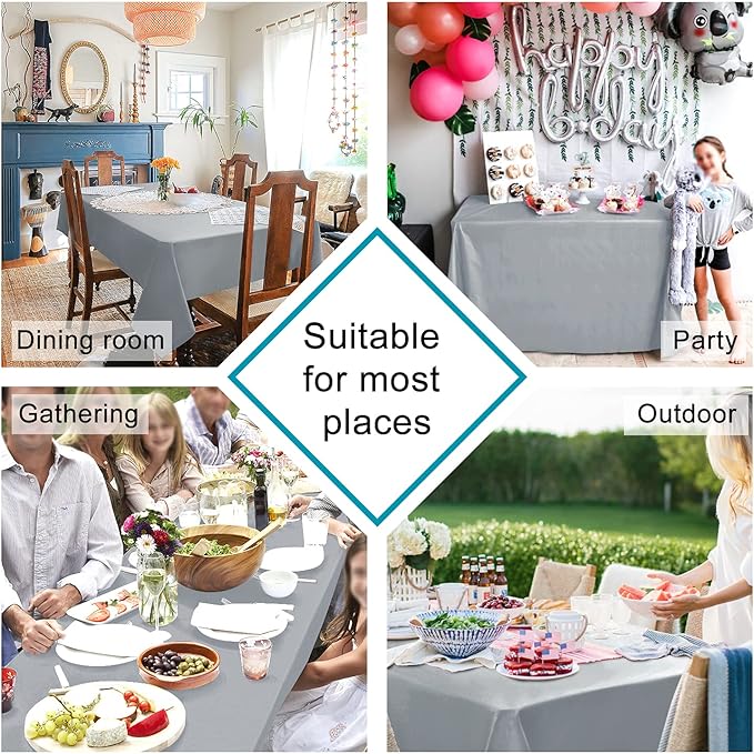 Hiasan Silver Grey Square Tablecloth - Waterproof and Spillproof Washable Fabric Table Cloth for Dining Room Kitchen Party and Outdoor, 70 x 70 Inch