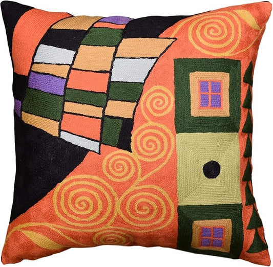 Klimt Orange Modern Throw Pillow Cover | Orange Abstract Pillow | Modern Couch Pillow | Contemporary Throw Pillows | Modern Outdoor Pillow | Mid Century Chair Cushions | Handmade Wool Size 18x18
