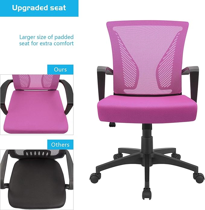 Furmax Office Chair Ergonomic Computer Desk Mesh Chair Mid Back Swivel Lumbar Support with Armrest (2, Pink)