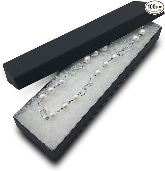 TheDisplayGuys - 100-Pack #82 Cotton Filled Cardboard Paper Jewelry Boxes Gift Case - Matte Black (8.0" x 2.0" x 1.0") - for Shipping or Storage