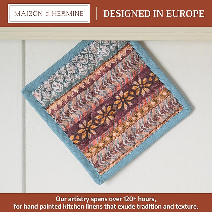 Maison d' Hermine Pot Holders 100% Cotton Heat Resistant Potholders 8" x 8" Hot Pads with Loop for Thanksgiving Christmas Decorations BBQ Cooking Baking Handling Hot Pans (Pack of 1, Fair Isle)