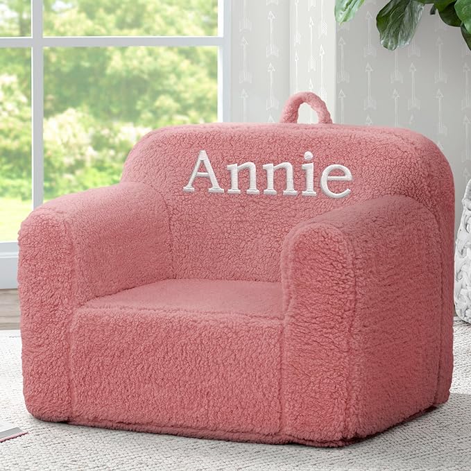 Delta Children Personalized Sherpa Cozee Chair - Customize with Name – Foam Kids Chair for Ages 18 Months and Up, Rose