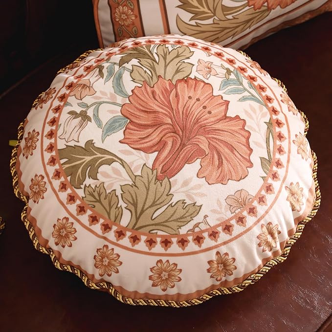 Throw Pillow Covers Pack of 4,Orange Floral Farmhouse with Wild Flowers Pattern Cozy Velvet Pillowcases,Decoration Square Lumbar Round Pillows Cushion Covers for Couch Bed Chair