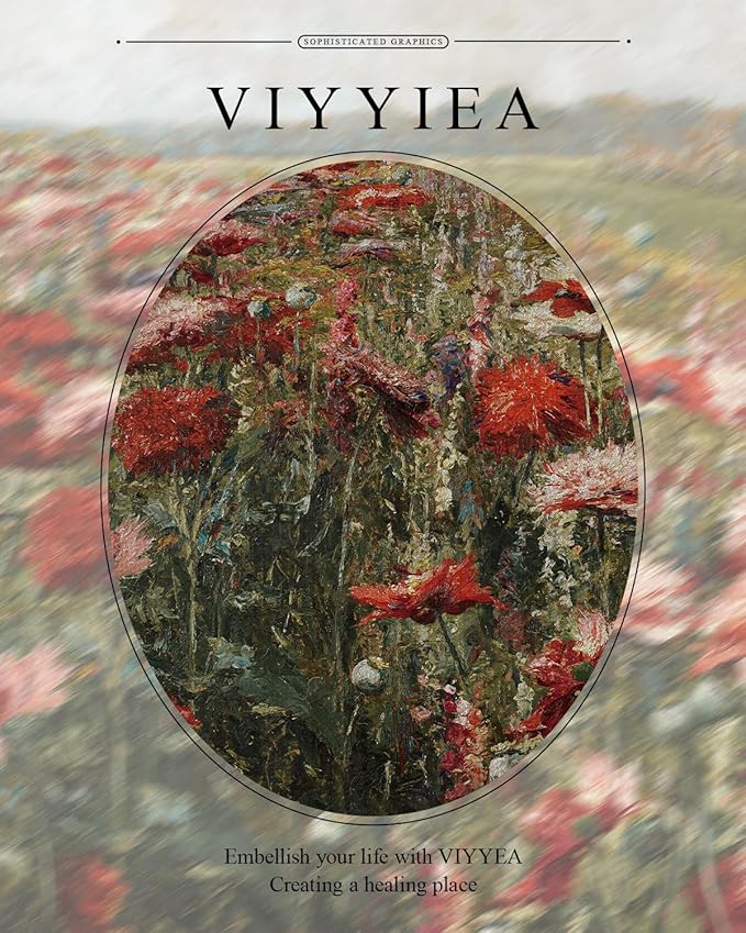 VIYYIEA Gold Framed Wall Art Canvas Print Home Decor Red Poppies Oil Paintings Classical Floral Wall Pictures for Bedroom Bathroom Living Room Flower Canvas Prints Artwork Vintage Gifts 13x16in