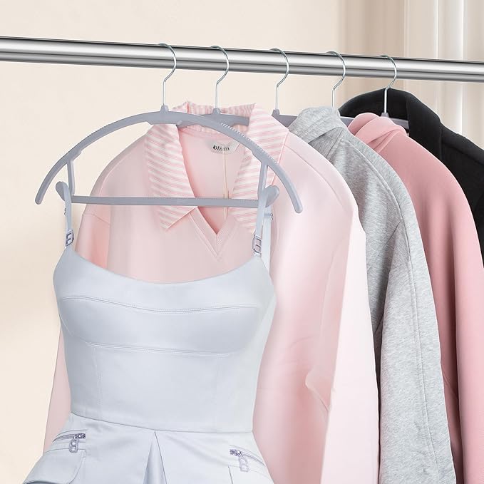 UNEED Hangers 32 Pack, Plastic Non-Slip Black Hangers, No Shoulder Bumps, Curved Design to Protect Clothes Shape (Grey)