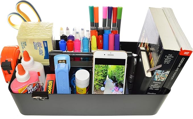 2 PACK - Portable DIY 8 Dividers Durable Plastic Tote Tool & Supply Cleaning Caddy with Handle Made In USA (Black)