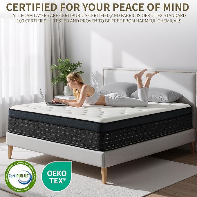 Queen Mattress,12 Inch Gel Memory Foam Hybrid Queen Size Mattresses in a Box, Medium Firm Feel Individual Pocket Springs Matress, Breathable Fabric, Strong Edge Support, Fiberglass Free