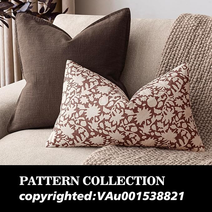 Foindtower Set of 2 Decorative Neutral Floral Throw Pillow Covers Accent Farmhouse Cushion Covers Boho Lumbar Pillowcase for Couch Sofa Bedroom Living Room Home Decor Outdoor,12×20 Inch,Wine Red