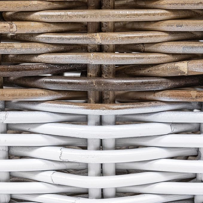 happimess BSK1000A-3SET Ternion Cottage Hand-Woven Rattan Nesting Wicker Storage Baskets w/ Handles, Seagrass Container for Decoration in Bedroom, Living Room, Laundry Room, Kubu Gray/White (Set of 3)