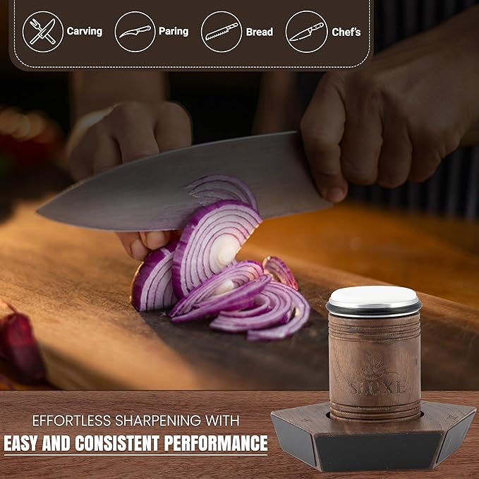 Rolling Knife Sharpener Kit – Premium Walnut Wood – 5 Magnetic Angles (12, 15, 17, 19 & 22 Degrees) – Diamond and Ceramic Discs – Durable Knife Sharpening System for Kitchen & Chef's Knives
