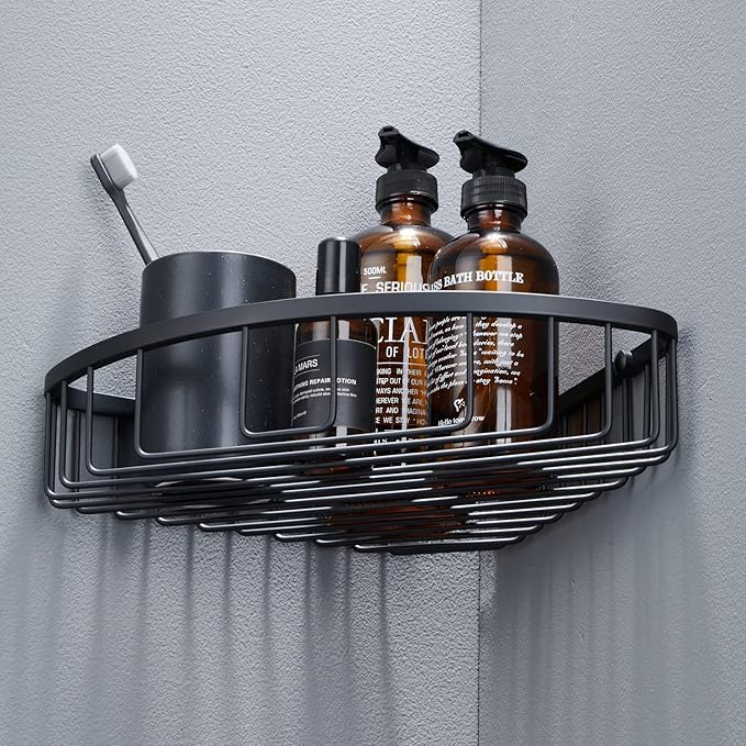Bathroom Corner Shower Caddy Organizer, Corner-Hollow Design, SUS304 Stainless Steel Heavy Duty Rust-Proof Bathroom Shelf Organizer Holder, Wall Mounted Storage Rack, Matte Black