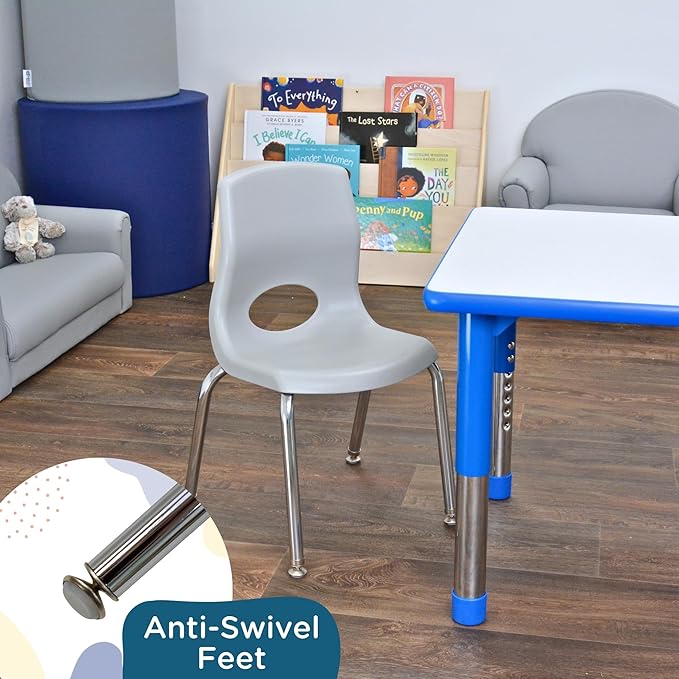 Children’s Factory MyPosture Plus 12" Chair, Gray with Chrome Legs, 2 Pack, Stackable Ergonomic Seating Solution for Classrooms and Homeschools