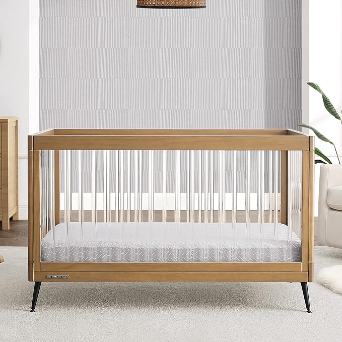 Delta Children Sloane 4-in-1 Acrylic Convertible Crib - Greenguard Gold Certified, Acorn/Matte Black