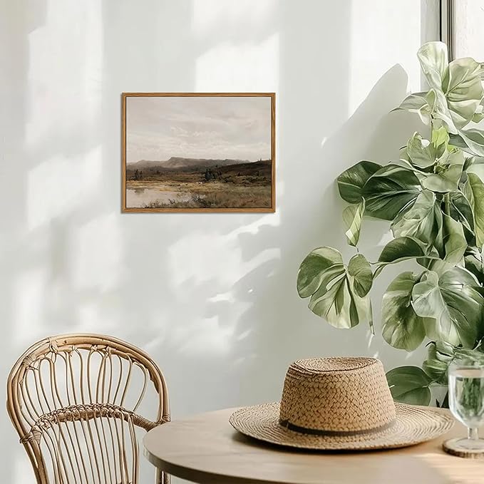 Floating Framed Vintage Canvas Wall Art Decor – Scenic Landscape Paintings Pictures Prints, Nature Countryside Wall Decor for Living Room Bedroom Office and Home Decoration 8x10 inch