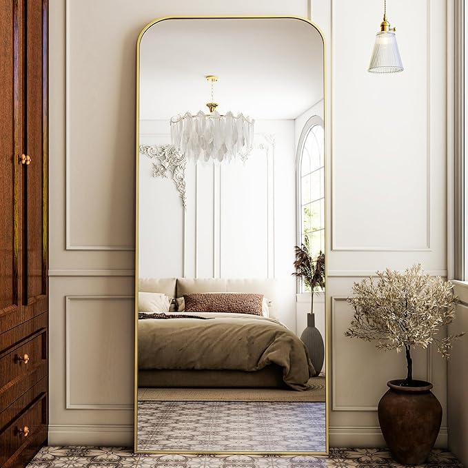 HARRITPURE 28"x71" Full Length Mirror Floor Mirrors Freestanding Hanging or Leaning Large Mirrors Full Body Mirror with Stand for Cloakroom, Bedroom, Living Room, Gold