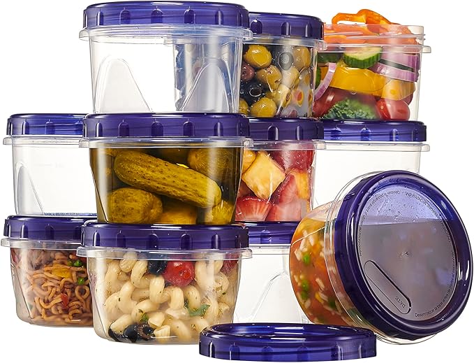 PLASTICPRO 6 Pack Twist Cap Food Storage Containers with Blue Screw on Lid- 16 oz Reusable Meal Prep Containers - Freezer and Microwave Safe Blue Plastic Food Storage