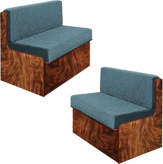 RV Dinette Cushion Covers - Jacquard Stretchable Camper Cushion Slipcovers, 2 Backrest & 2 Bench Covers (Leaves, Blue)