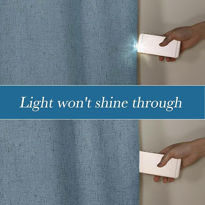 H.VERSAILTEX Linen Blackout Curtains Durable Thick Textured Linen Look 100% Blackout Patio Door Curtain Anti Rust Grommet Extra Wide Sliding Door Curtain Panel, W100 x L96 inch - Stone Blue