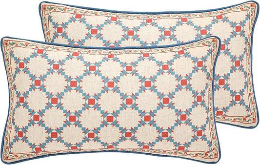 patdrea Designer Throw Pillow Covers Set of 2,Lumbar Bright Vintage Red Linen with Checkerboard Pattern Pillow Cover,Decorative Rectangle Pillowcases Cushion for Bed Living Room Outdoor,12"x20"