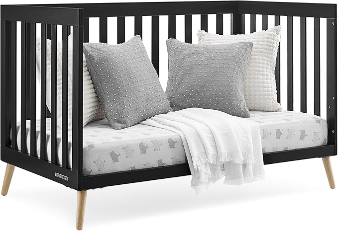 Delta Children Essex 4-in-1 Convertible Baby Crib, Ebony with Natural Legs