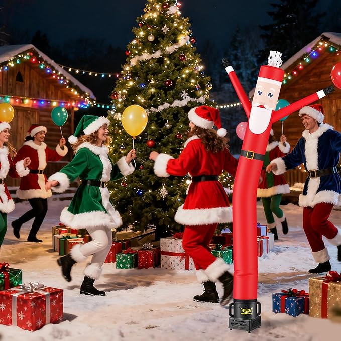 7FT Air Inflatable Waving Tube Man Set with Blower & Wheel, Air Puppet Dance Artist for Mall Opening, Amusement Park, Outdoor Decoration，Christmas