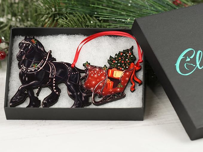 Friesian Horse Christmas Ornament, Friesian Horse Sleigh Decoration, Laser Cut Christmas Tree Decor, Horse Gifts for Women