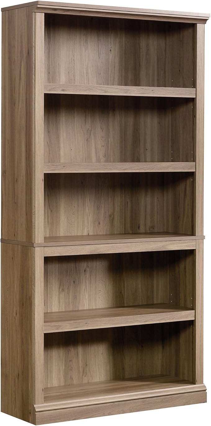 Sauder 5 Tier Book Shelf Wooden Bookcase Multipurpose Bookshelf for Home Office, Living Room, in Salt Oak finish