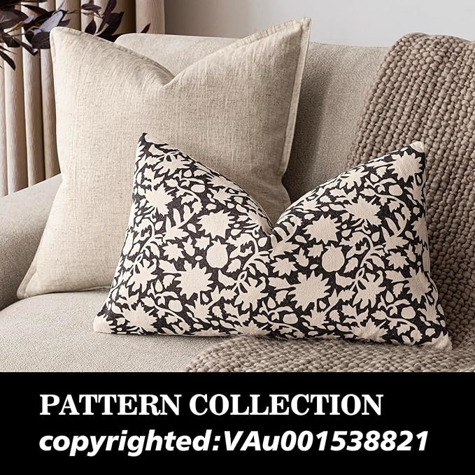 Foindtower Set of 2 Decorative Neutral Floral Lumbar Throw Pillow Covers Accent Farmhouse Cushion Covers Boho Vintage Pillowcase for Couch Sofa Bedroom Living Room Home Decor Outdoor12×20 Inch,Black